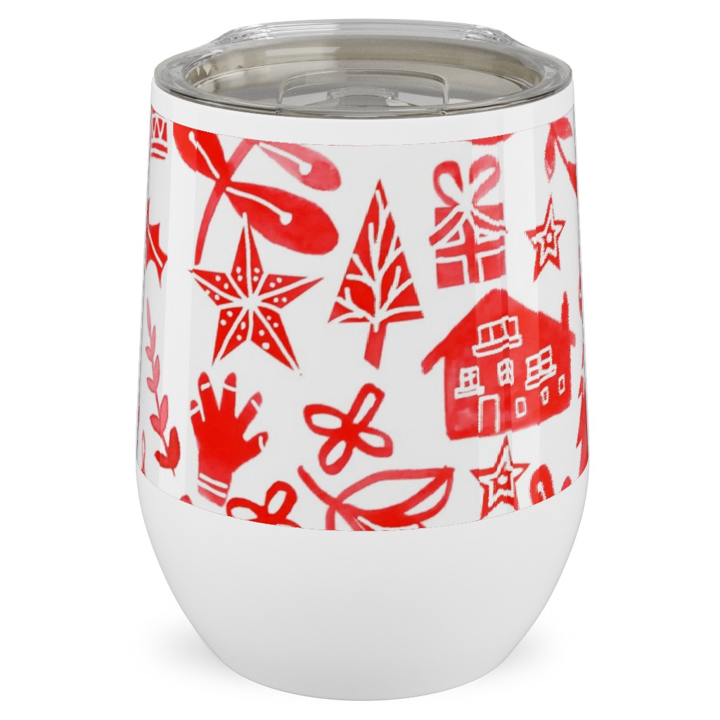 Red Christmas Stainless Steel Travel Tumbler, 12oz, Red, Red