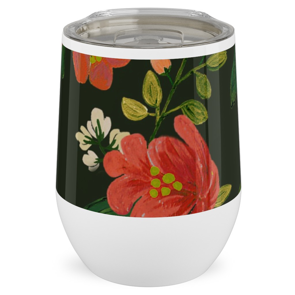 Holiday Floral Stainless Steel Travel Tumbler, 12oz, Green, Classic Green