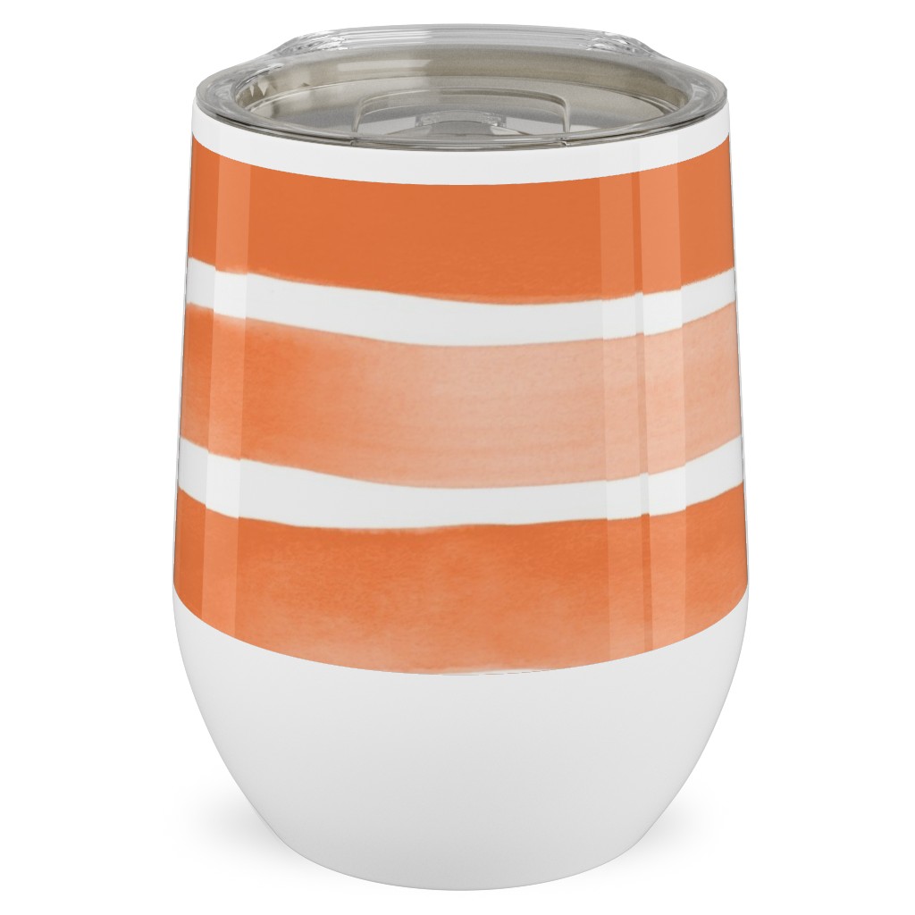 Imperfect Watercolor Stripes Stainless Steel Travel Tumbler, 12oz, Orange