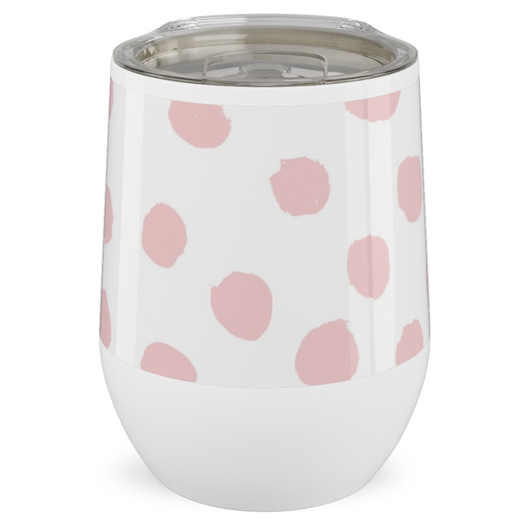 Soft Painted Dots Stainless Steel Travel Tumbler, 12oz, Pink