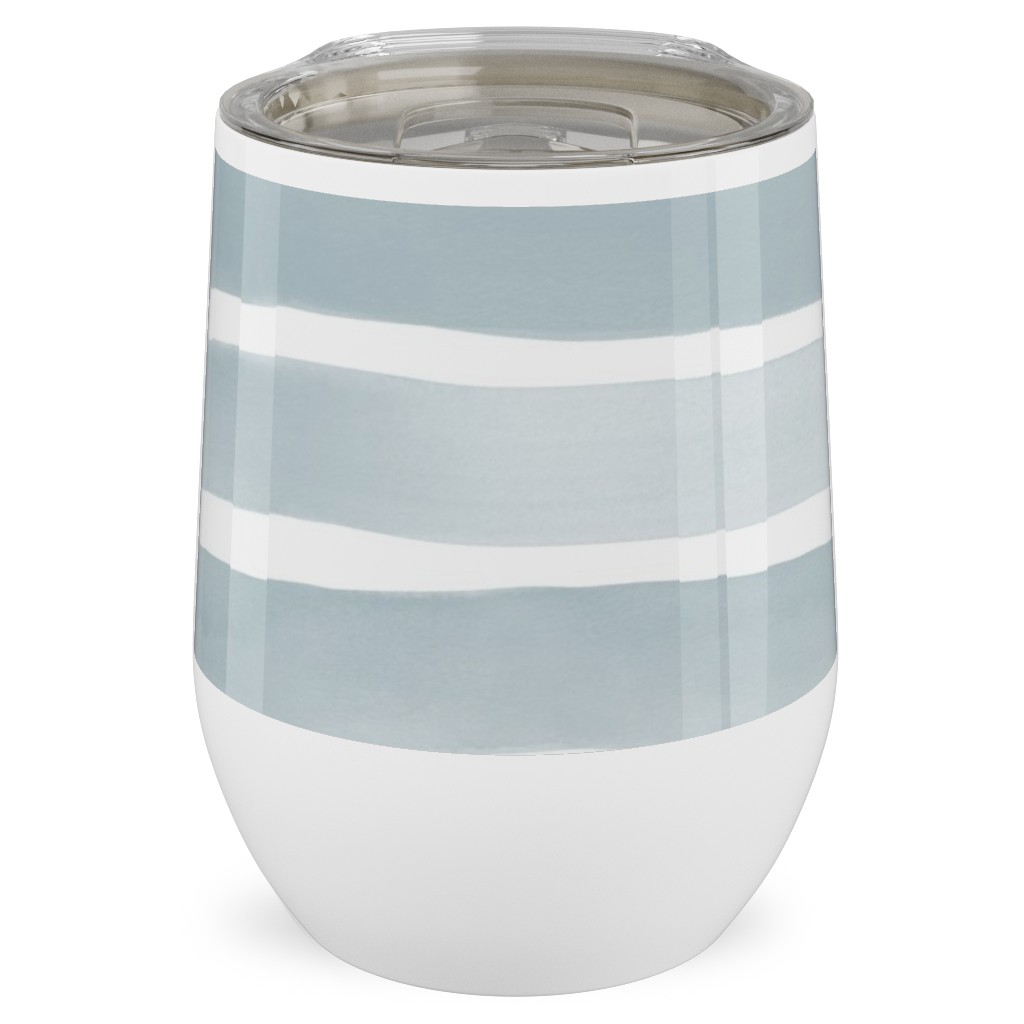 Imperfect Watercolor Stripes Stainless Steel Travel Tumbler, 12oz, Blue, Smoke