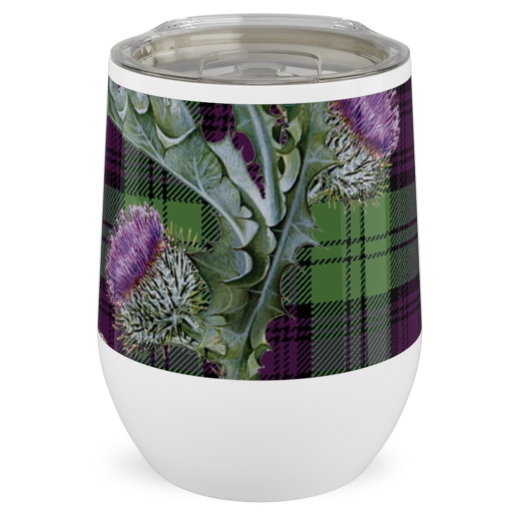 Feochadan Tartan - Green and Purple Stainless Steel Travel Tumbler, 12oz, Green, Classic Green