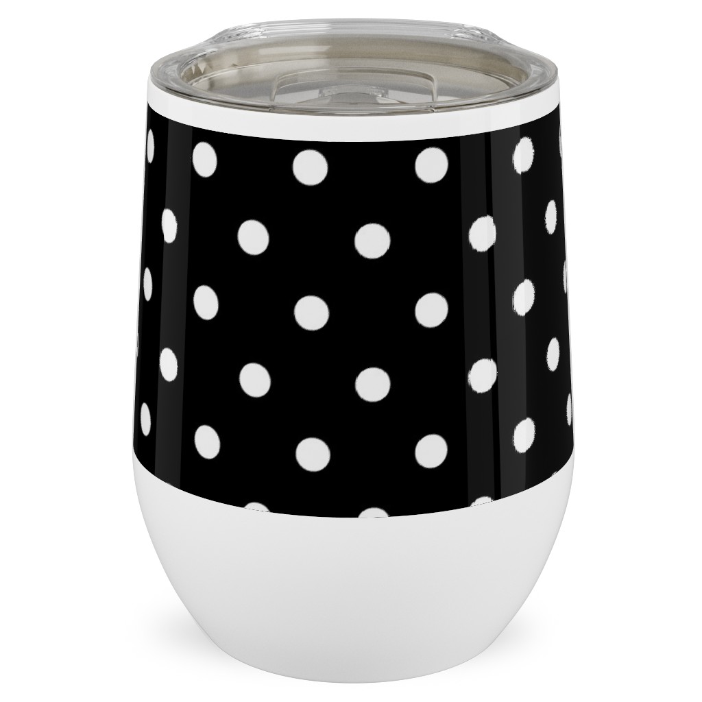 Dotty - White on Black Stainless Steel Travel Tumbler, 12oz, Black