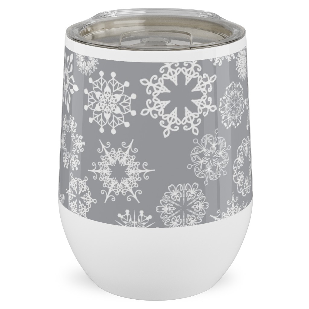 Snowflake Silver Stainless Steel Travel Tumbler, 12oz, Gray, Gray
