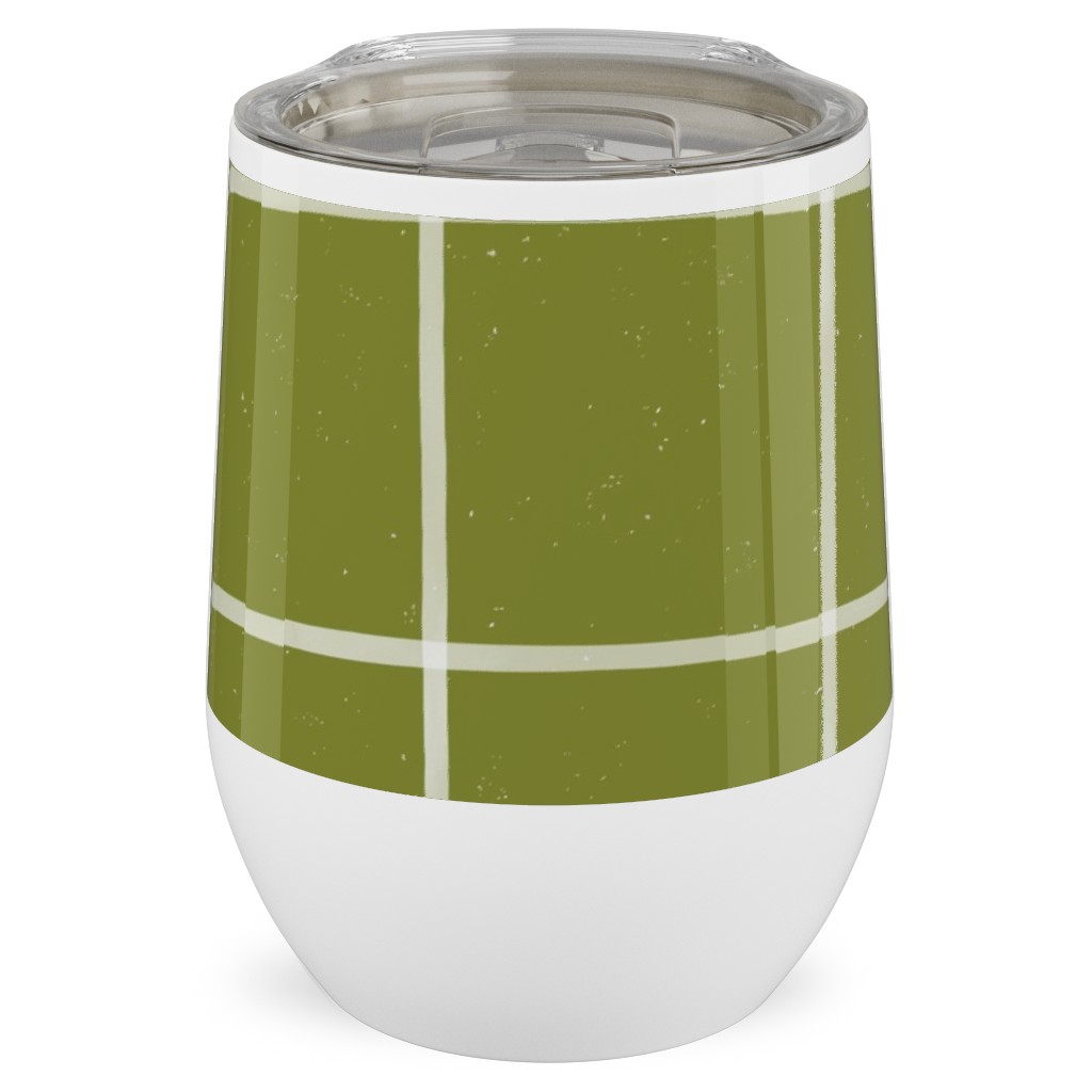 Watercolor Windowpane - Green Stainless Steel Travel Tumbler, 12oz, Green