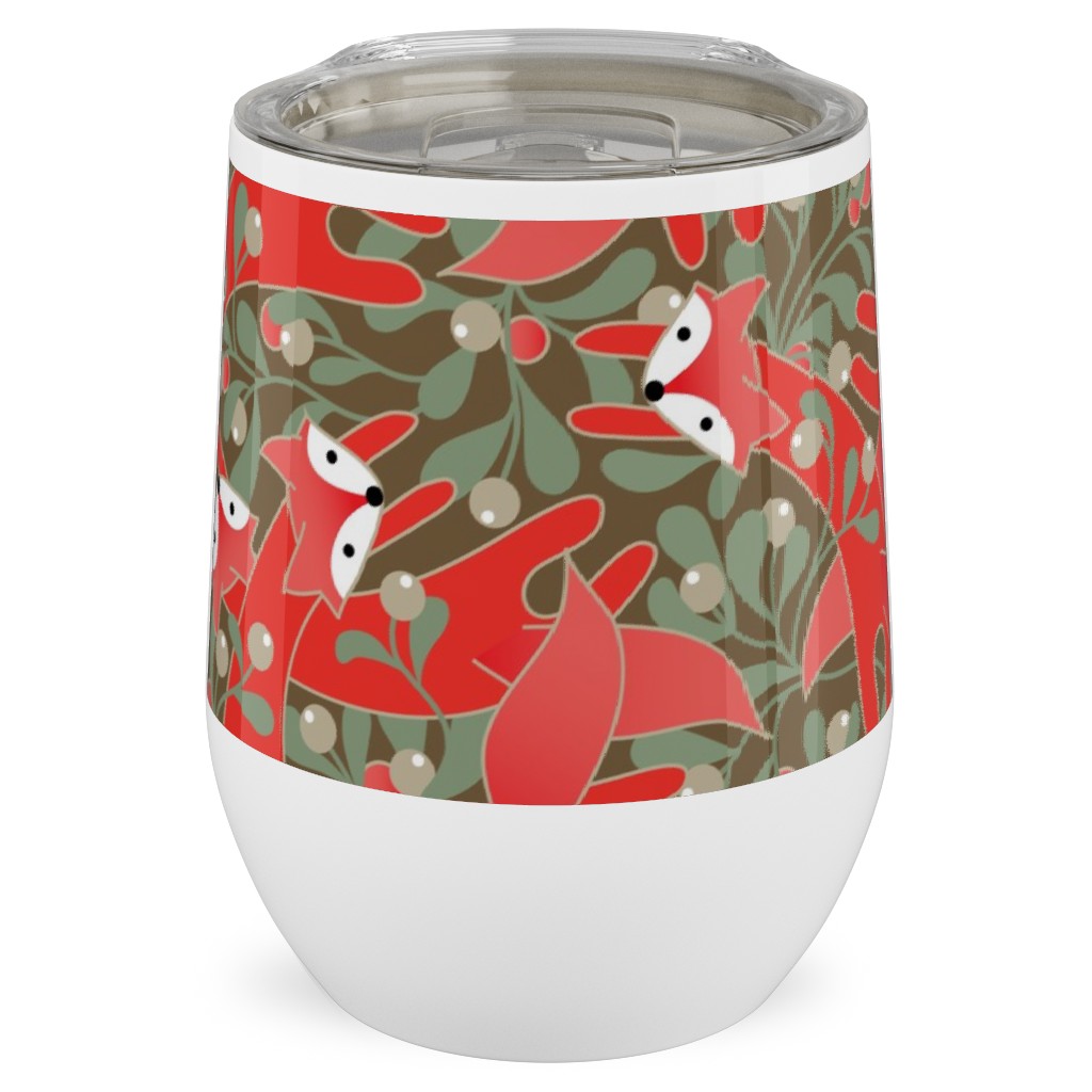 Red Fox Mistletoe Stainless Steel Travel Tumbler, 12oz, Red