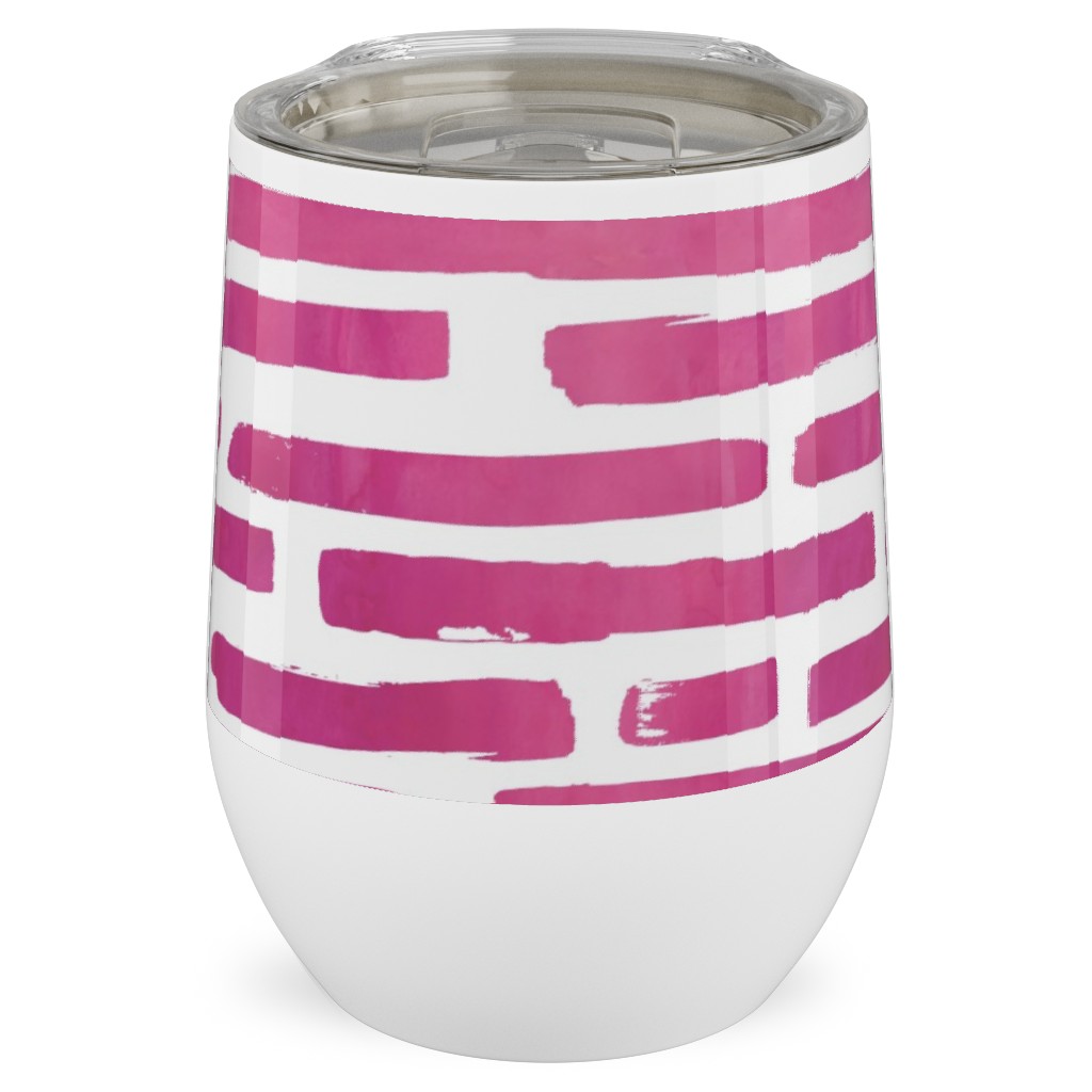 Watercolor Stripes - Berry Stainless Steel Travel Tumbler, 12oz, Purple