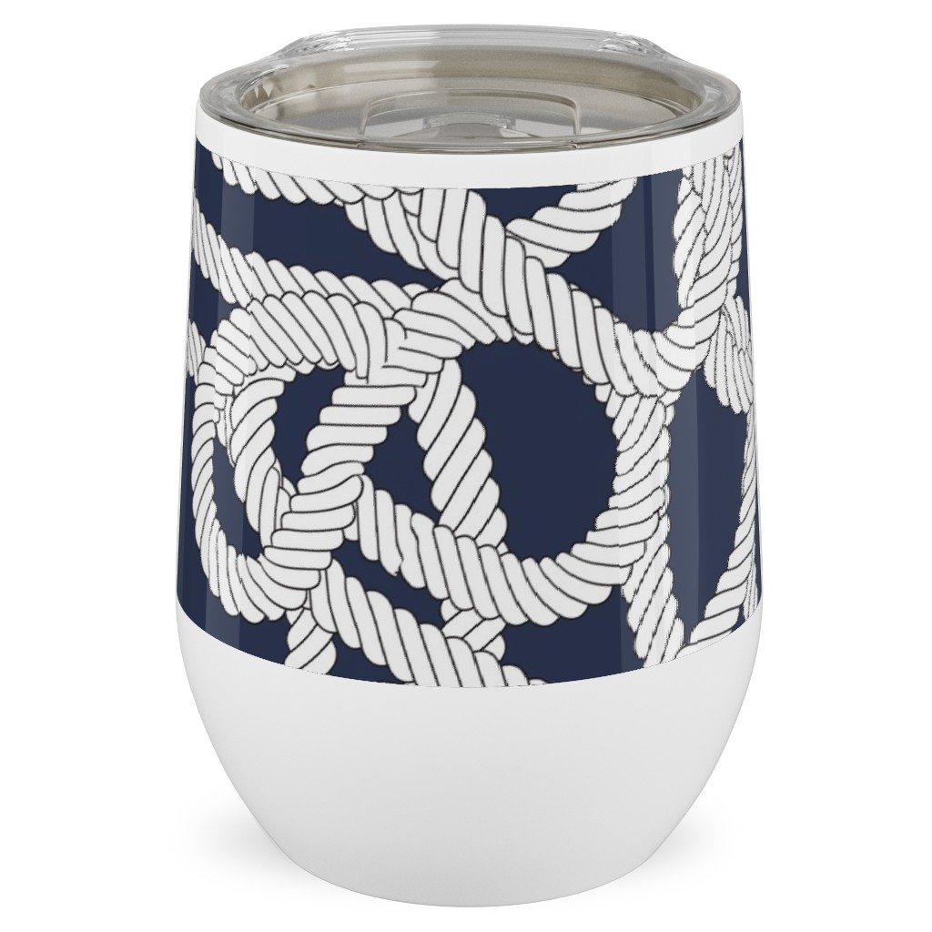 Nautical Rope Knots in Navy Stainless Steel Travel Tumbler, 12oz, Blue, True Blue