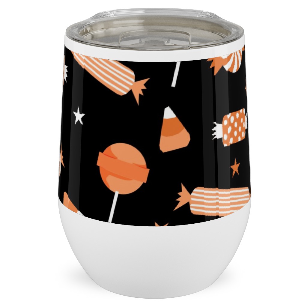 Halloween Candy - Orange and Black Stainless Steel Travel Tumbler, 12oz, Black, Black