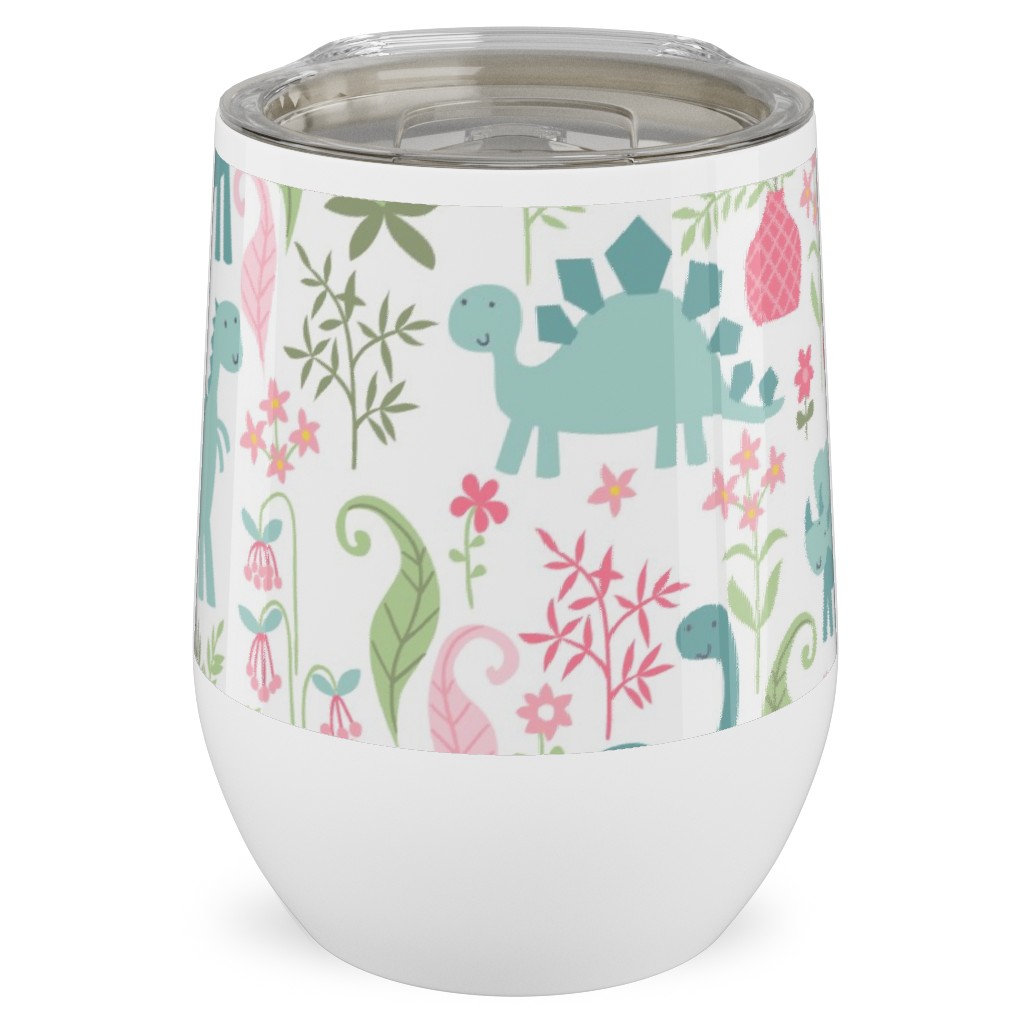 Dino Garden Stainless Steel Travel Tumbler, 12oz, Multicolor, White