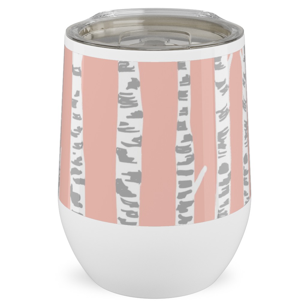 Birch Tree - Pink Stainless Steel Travel Tumbler, 12oz, Pink, Bright Pink