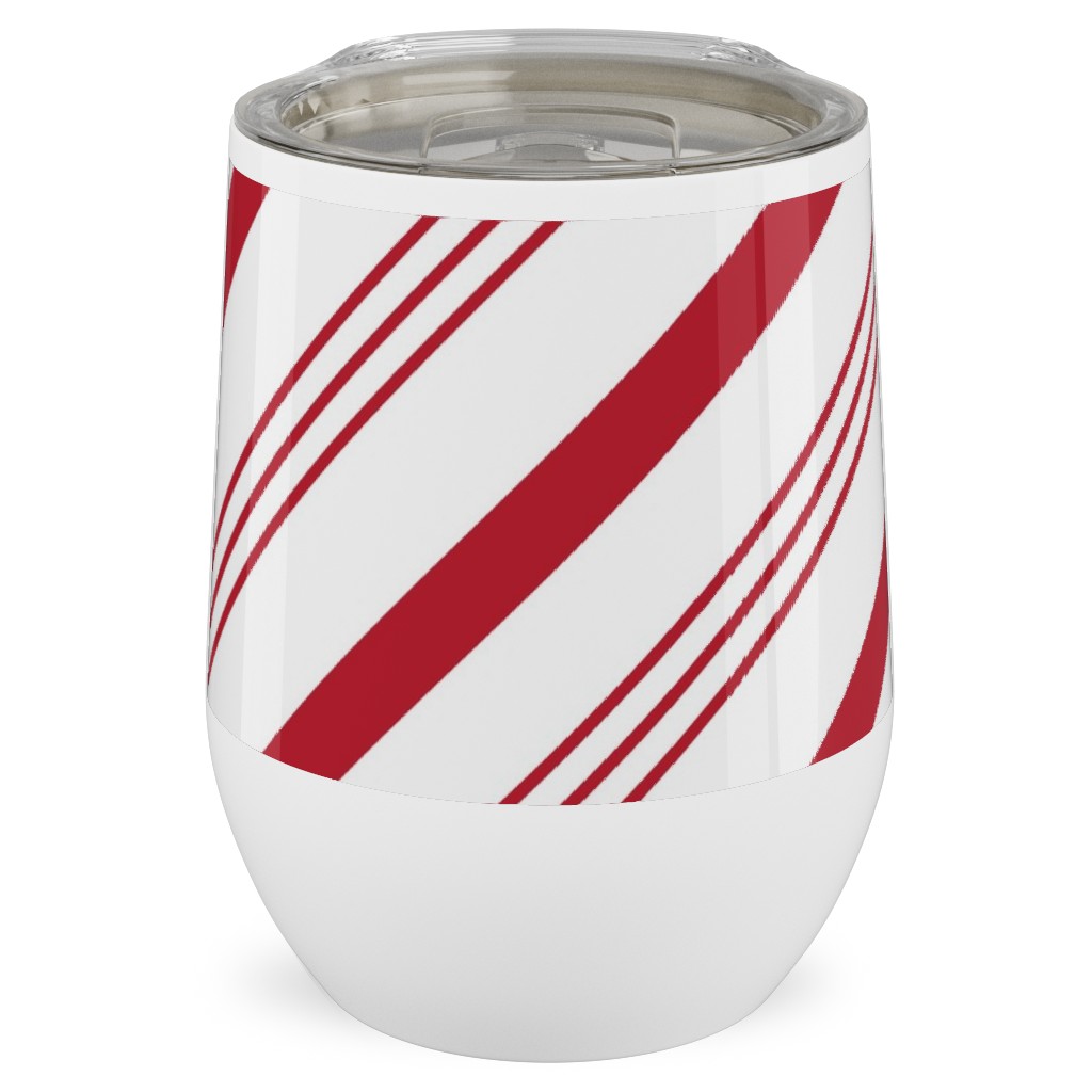 Candy Cane Stripes - Red on White Stainless Steel Travel Tumbler, 12oz, Red