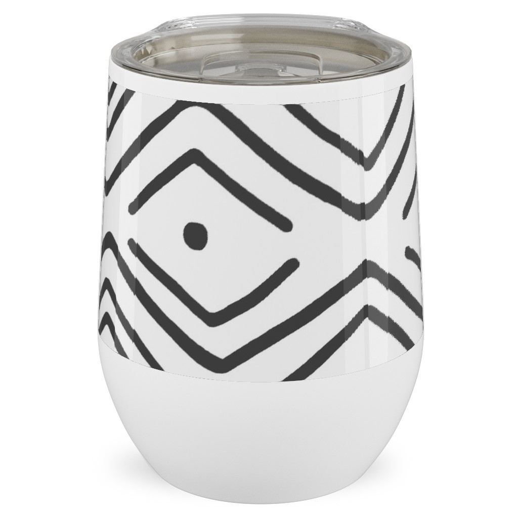 Mud Cloth - White Stainless Steel Travel Tumbler, 12oz, White, White