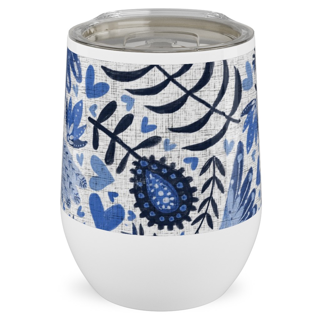 Scandinavian Birds - Indigo Blue Stainless Steel Travel Tumbler, 12oz, Blue