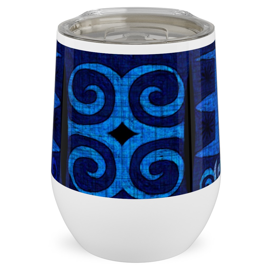 Indigo - Geometric Stainless Steel Travel Tumbler, 12oz, Blue