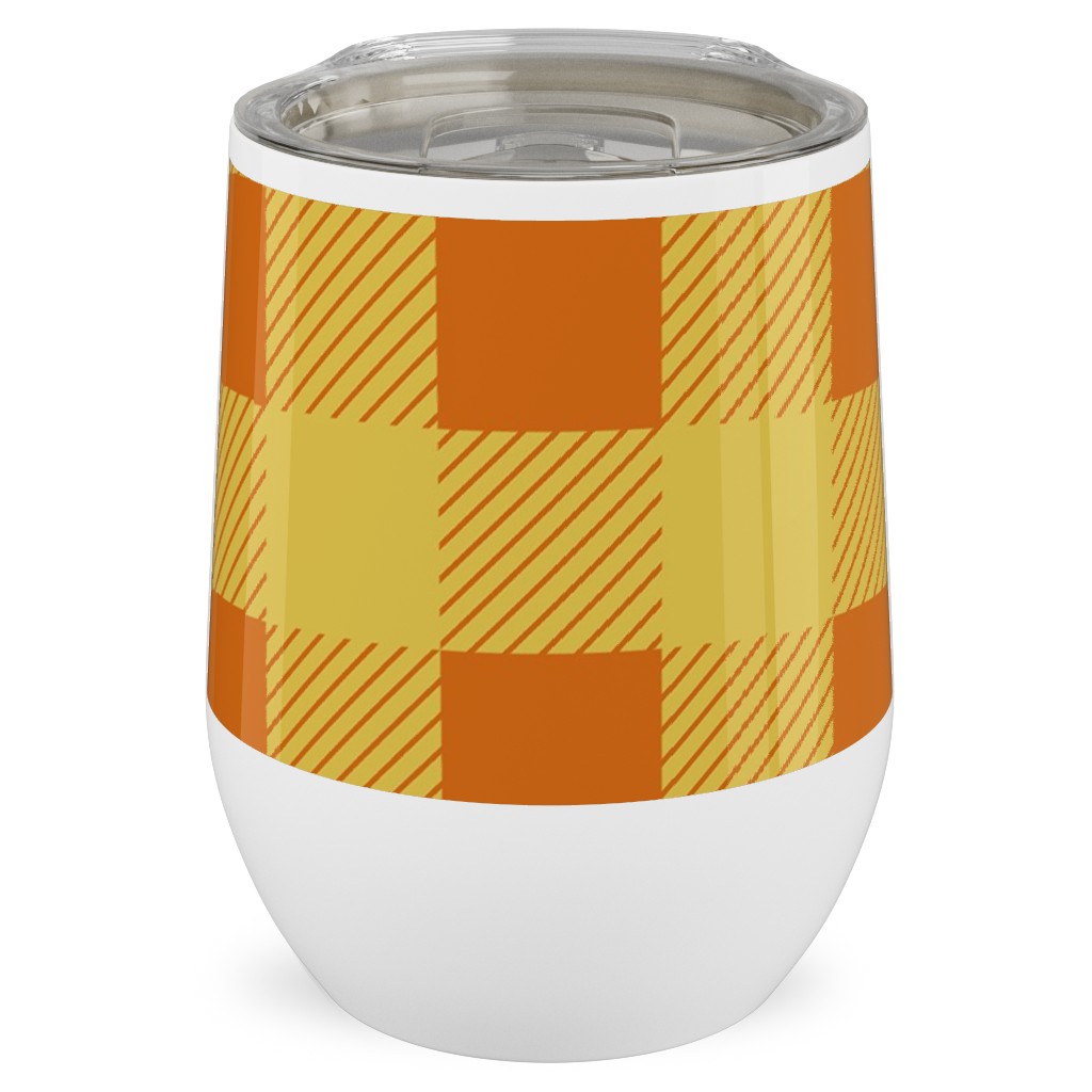 Buffalo Checked Plaid Stainless Steel Travel Tumbler, 12oz, Yellow, Marigold