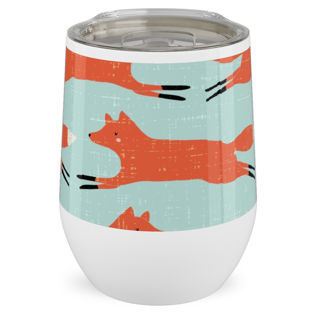 Little Orange Fox - Orange and Green Stainless Steel Travel Tumbler, 12oz, Orange, Orange