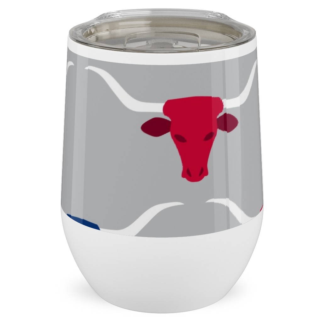 Longhorns - Silver Stainless Steel Travel Tumbler, 12oz, Multicolor