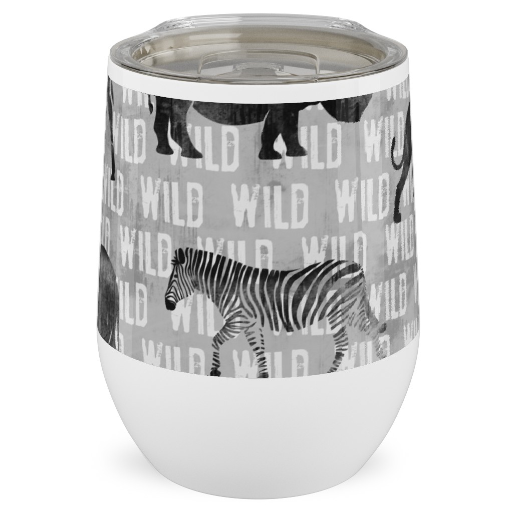 Wild Safari Animals - Grey Stainless Steel Travel Tumbler, 12oz, Gray, Gray