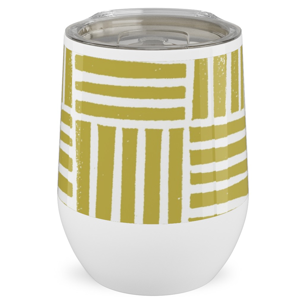 Thatch Stripe Grid - Yellow Stainless Steel Travel Tumbler, 12oz, Yellow, Classic Yellow