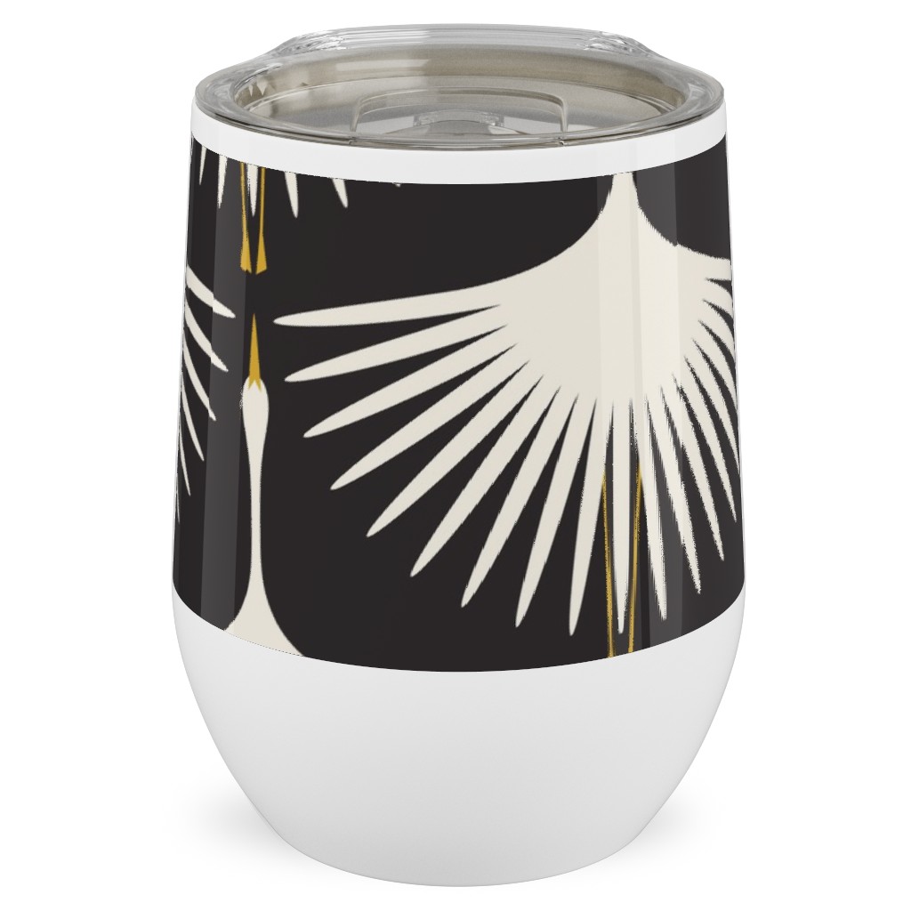 Art Deco Swans Stainless Steel Travel Tumbler, 12oz, Black, Silhouette