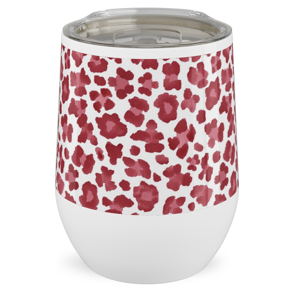 Leopard Pattern Print Stainless Steel Travel Tumbler, 12oz, Red