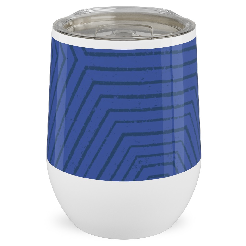 Concentric Hexagons - Cobalt Stainless Steel Travel Tumbler, 12oz, Blue