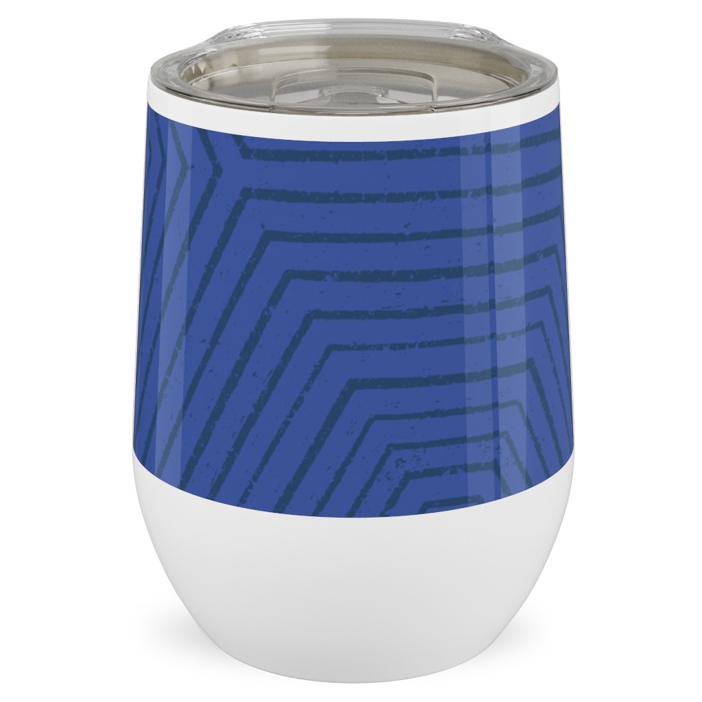 Concentric Hexagons - Cobalt Stainless Steel Travel Tumbler, 12oz, Blue, True Blue
