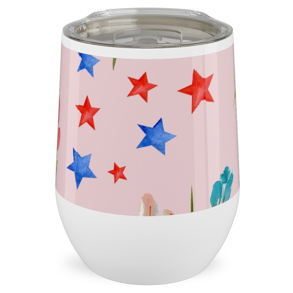 4th of July Florals - Pink Stainless Steel Travel Tumbler, 12oz, Pink, Bright Pink