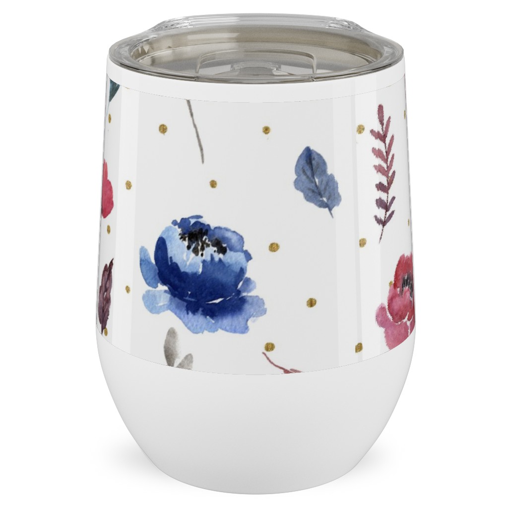 American Glory Flowers With Gold Dots - Multi Stainless Steel Travel Tumbler, 12oz, Red