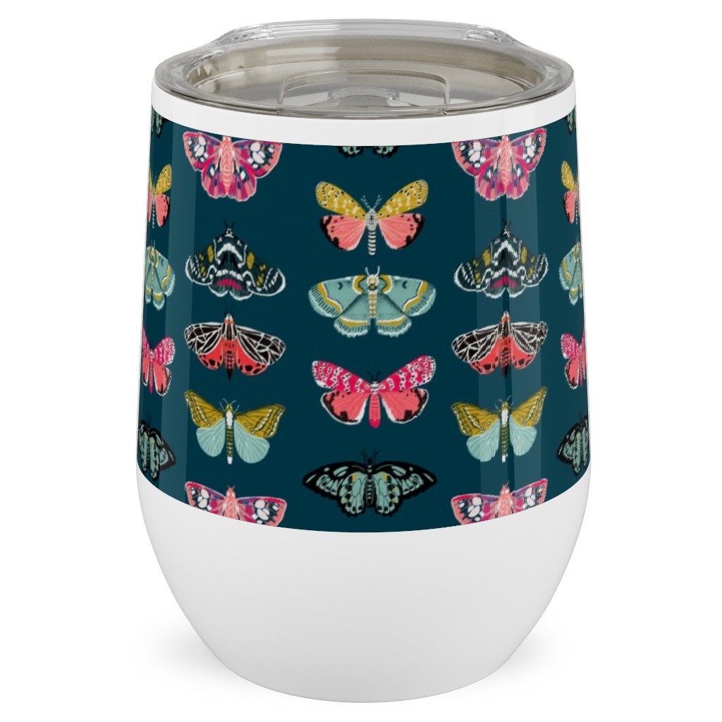 Moths - Dark Stainless Steel Travel Tumbler, 12oz, Multicolor