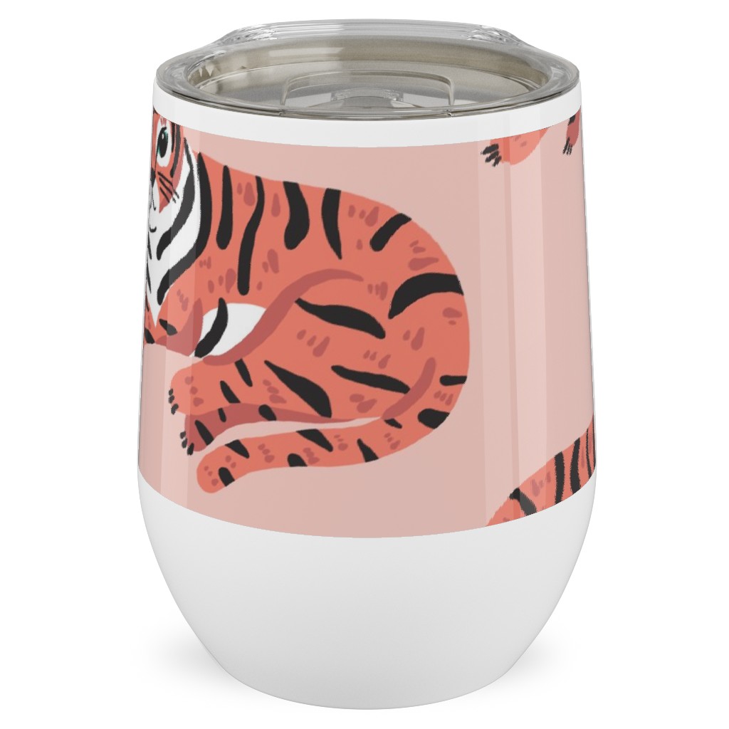 Jungle Tigers - Blush and Coral Stainless Steel Travel Tumbler, 12oz, Pink, Bright Pink