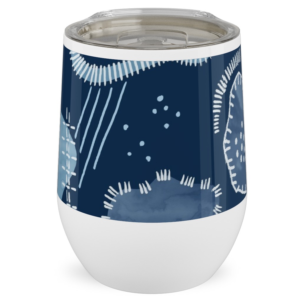 Shashiko Spring Clouds - Blue Stainless Steel Travel Tumbler, 12oz, Blue, True Blue