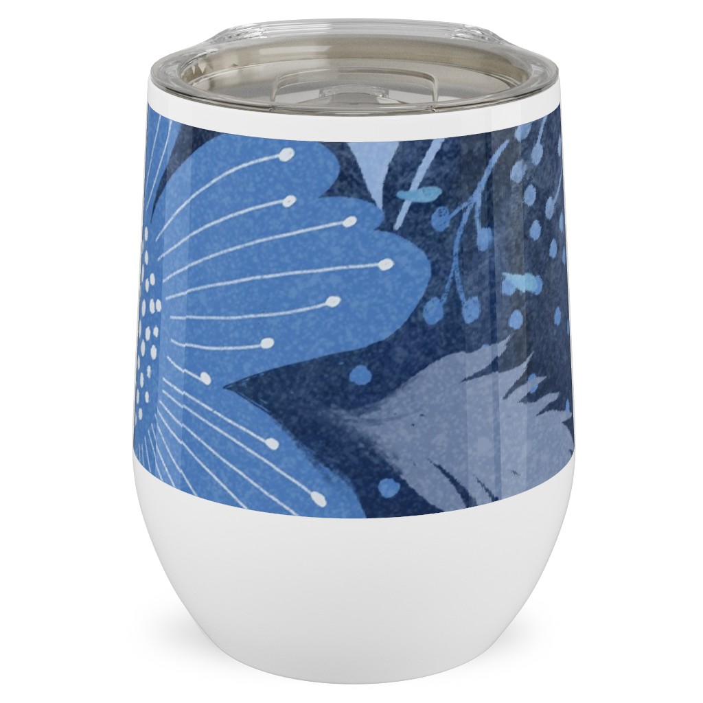 Shibori Flower Abundance - Blue Stainless Steel Travel Tumbler, 12oz, Blue