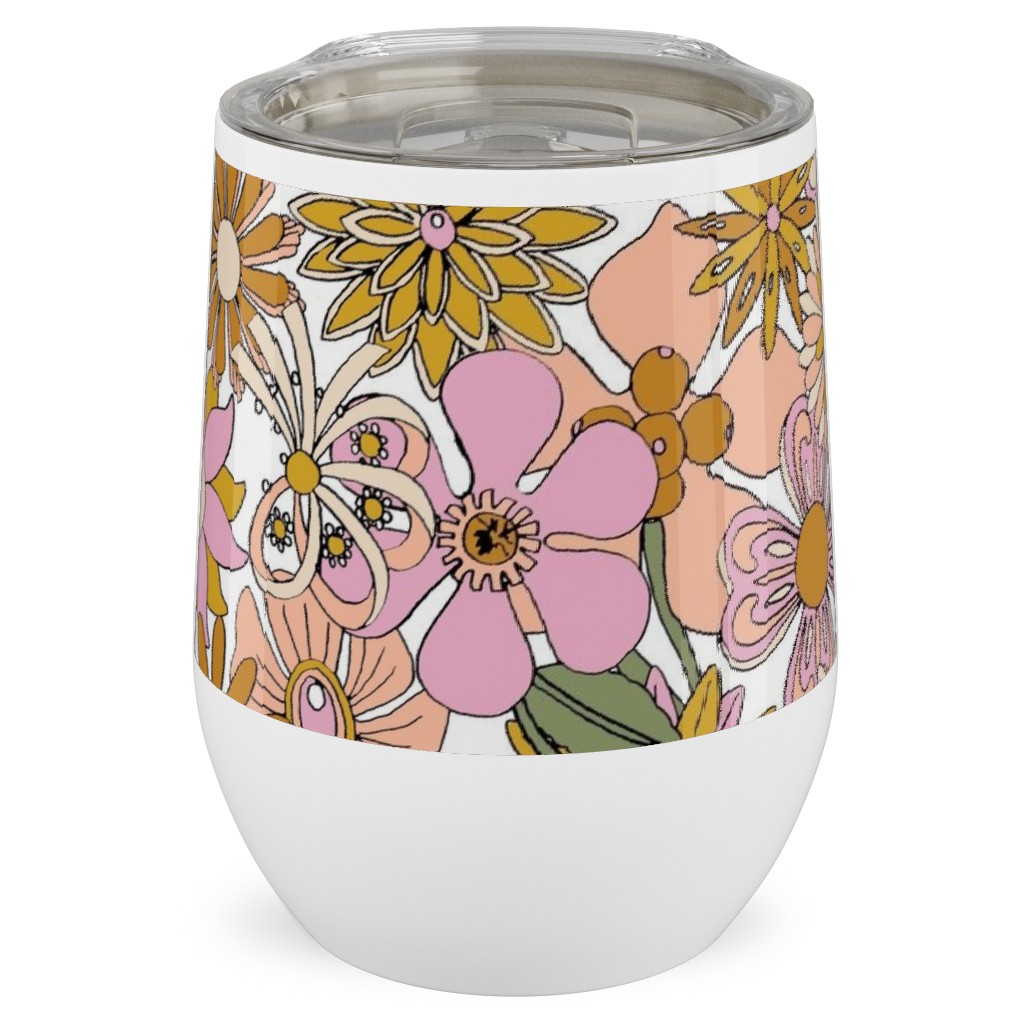 Chelsea Vintage Floral Garden - Pink Stainless Steel Travel Tumbler, 12oz, Pink, Bright Pink