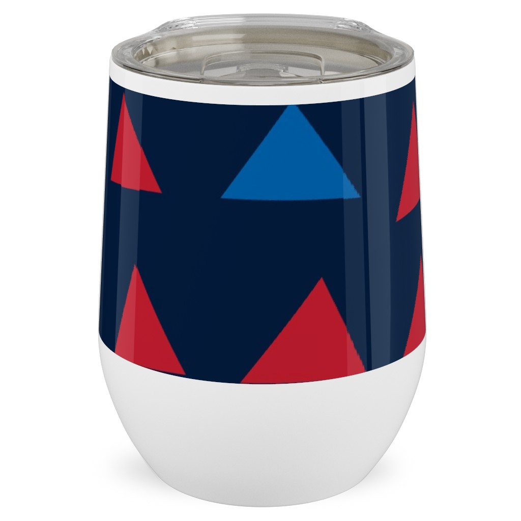 Triangles - Red White and Blue Stainless Steel Travel Tumbler, 12oz, Blue