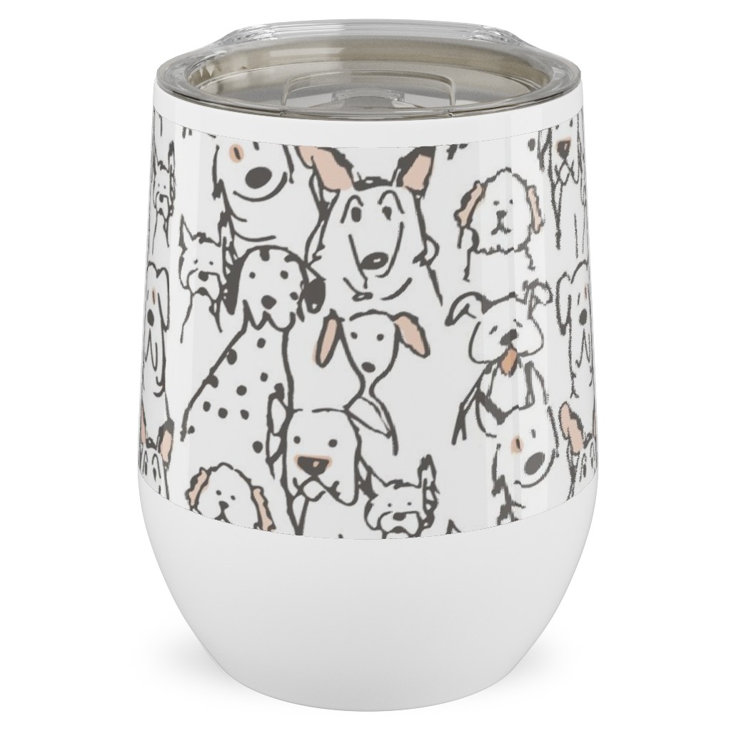 Peach Pop Doodle Dogs - Black and White Stainless Steel Travel Tumbler, 12oz, White, White