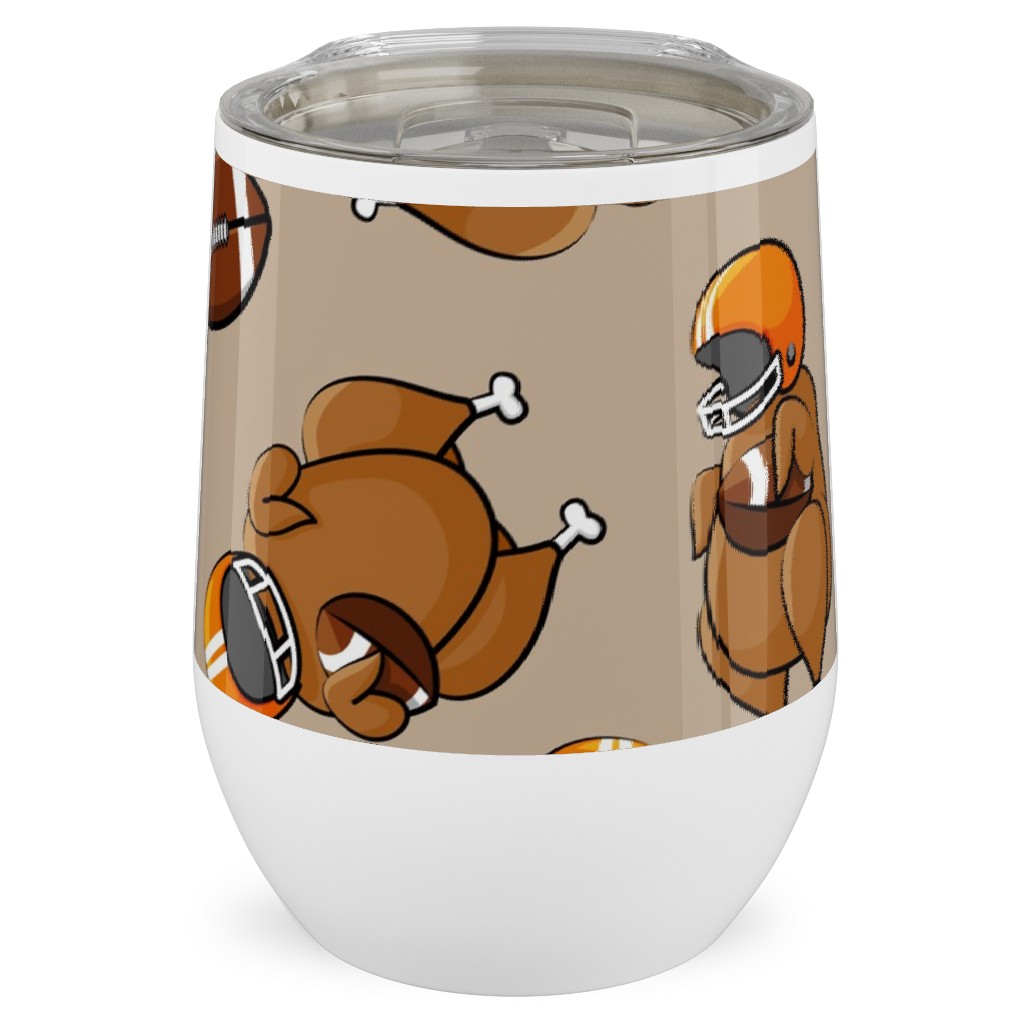 Football Turkey With Helmet and Football - Orange on Tan Stainless Steel Travel Tumbler, 12oz, Beige