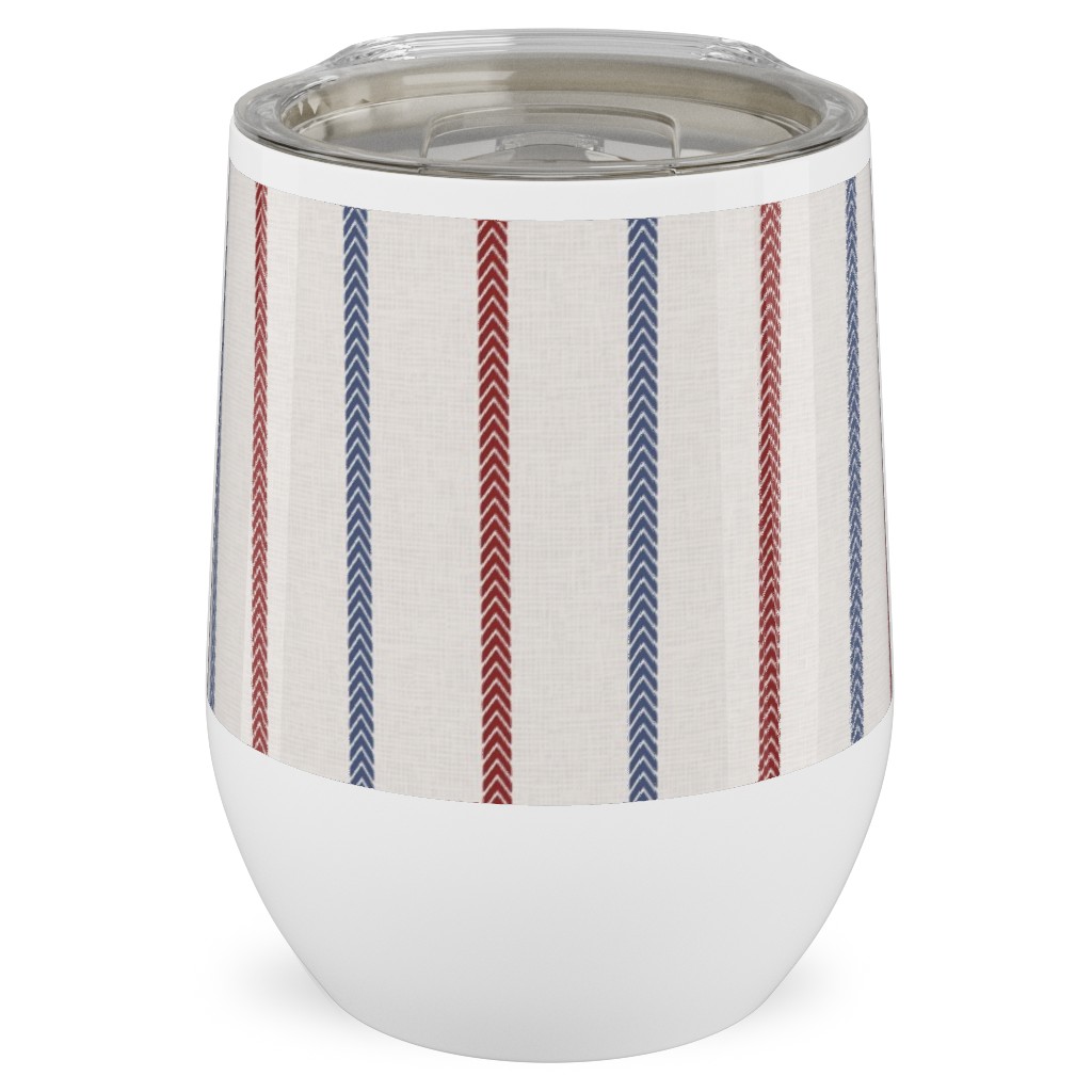 Baseball Ball Stitch Ticking Stripe on Soft Gray Stainless Steel Travel Tumbler, 12oz, Beige, Pearl