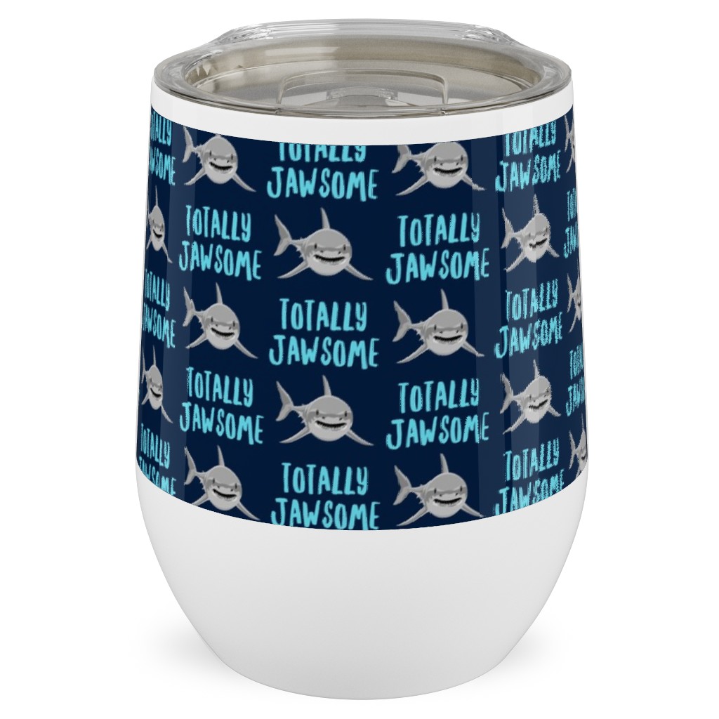 Totally Jawsome - Sharks! - Navy Stainless Steel Travel Tumbler, 12oz, Blue