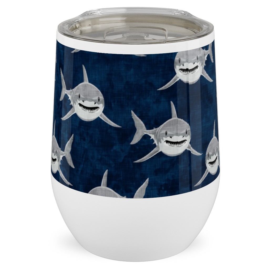 Great White Sharks - Blue Stainless Steel Travel Tumbler, 12oz, Blue