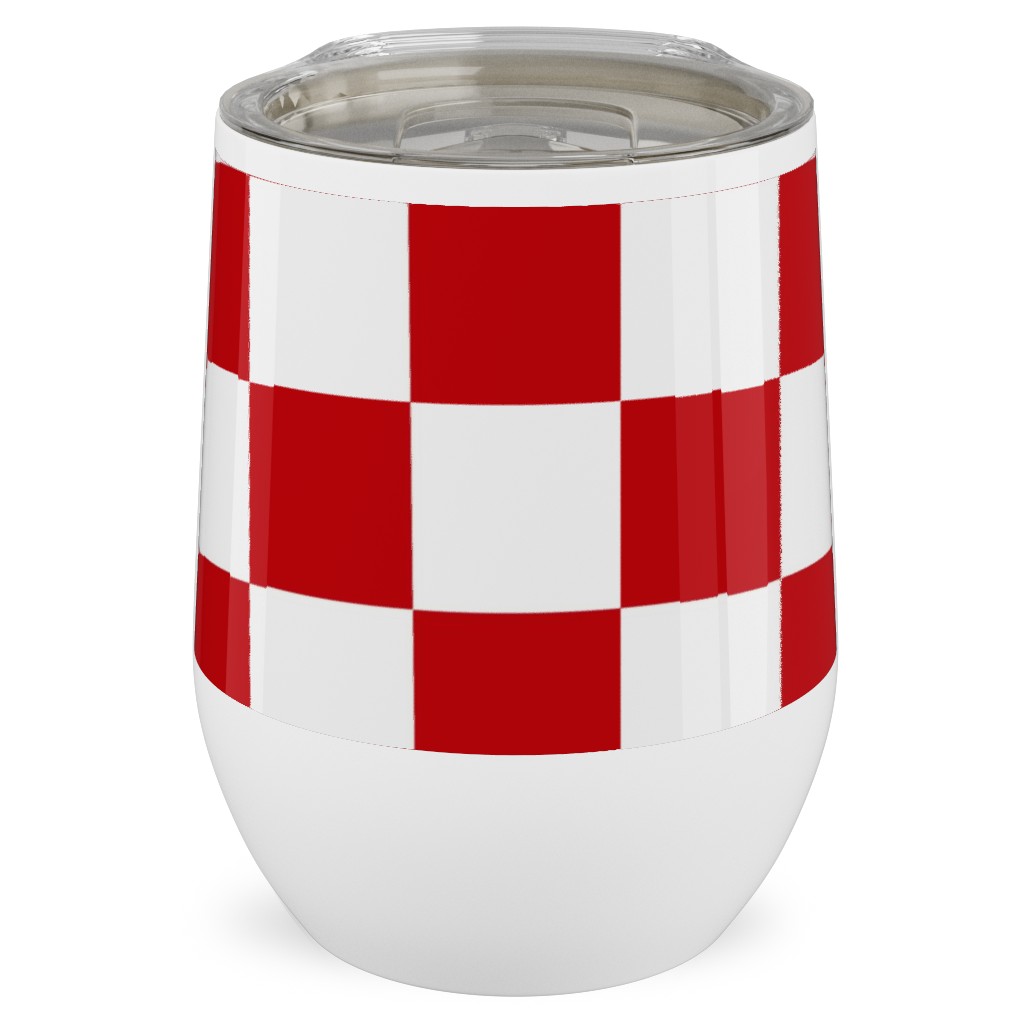 Checkerboard - Red and White Stainless Steel Travel Tumbler, 12oz, Red