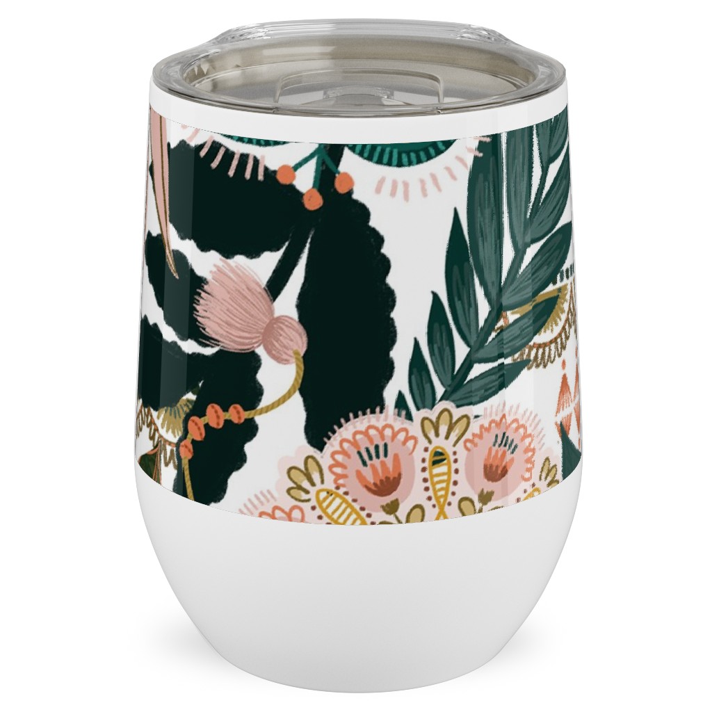 Boho Tropical - Floral - Multi Light Stainless Steel Travel Tumbler, 12oz, Multicolor