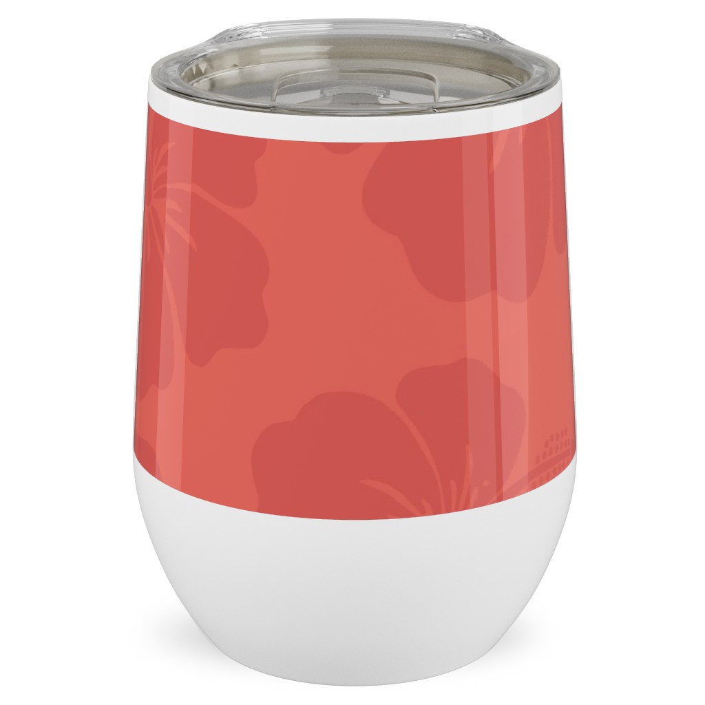 Hibiscus Florals - Coral and Red Stainless Steel Travel Tumbler, 12oz, Pink, Bright Pink