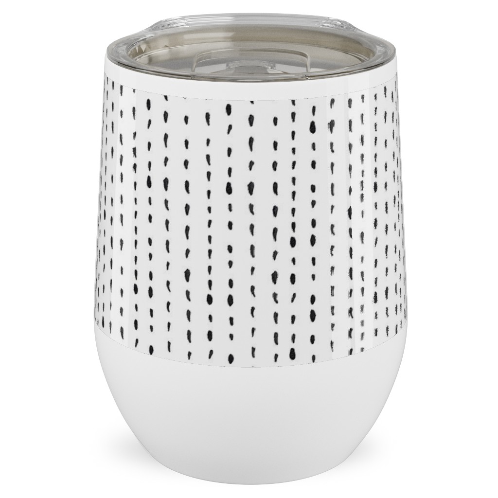 Woodland - Little Dots of Stripes - Black and White Stainless Steel Travel Tumbler, 12oz, White