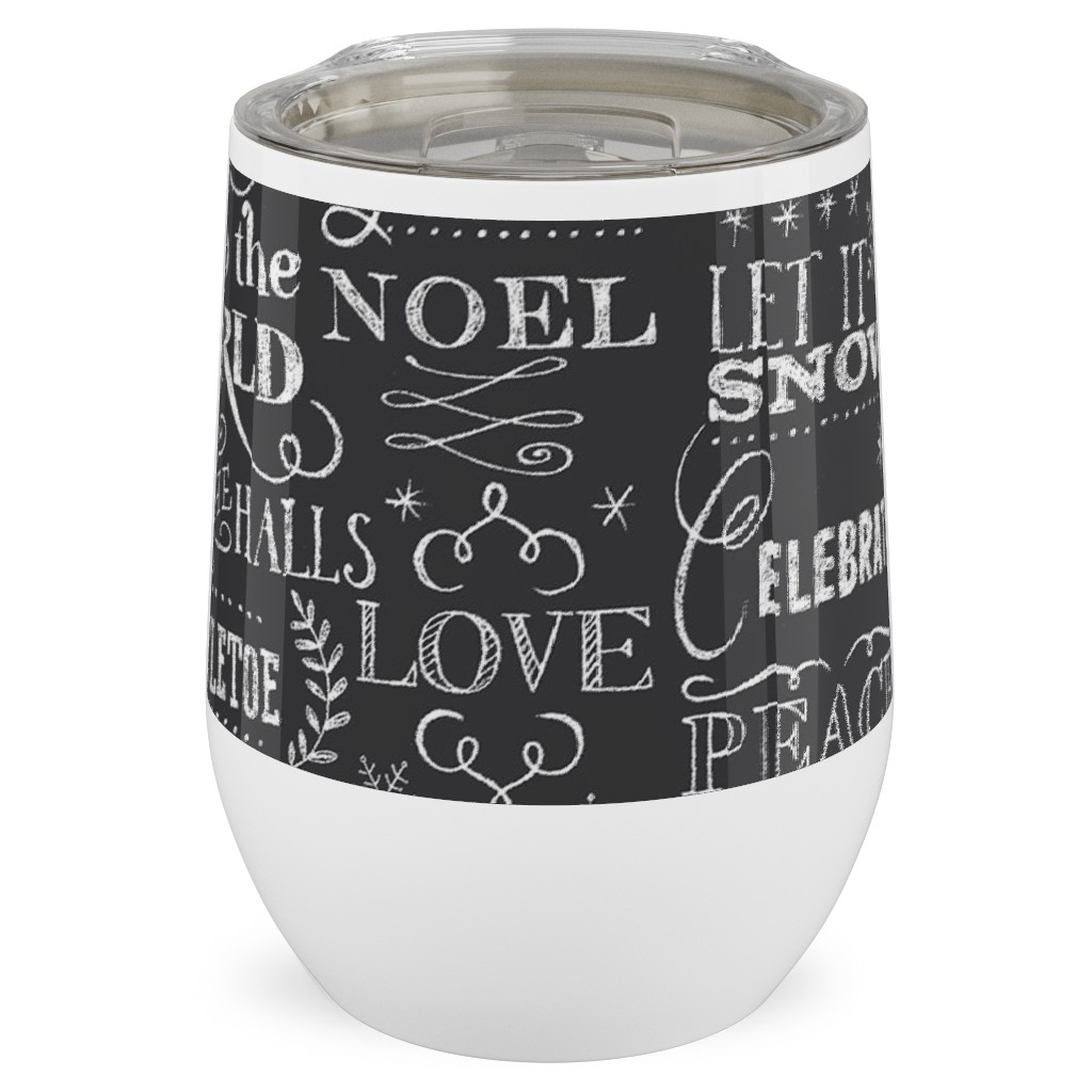 Christmas Sayings in Chalk Stainless Steel Travel Tumbler, 12oz, Gray