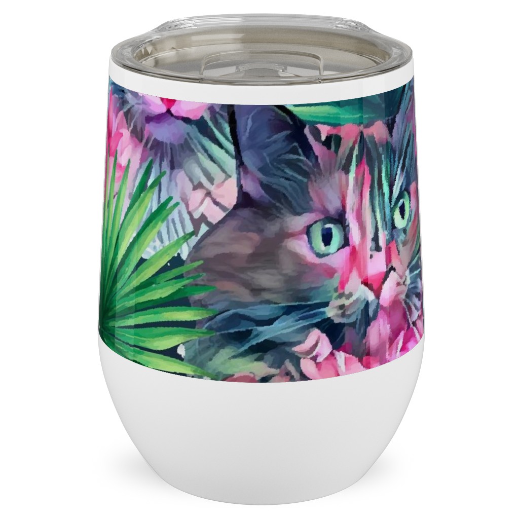 Summer Floral Cats - Multi Stainless Steel Travel Tumbler, 12oz, Multicolor