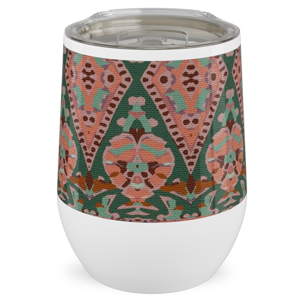 Enchanted Flori - Pink and Green Stainless Steel Travel Tumbler, 12oz, Pink