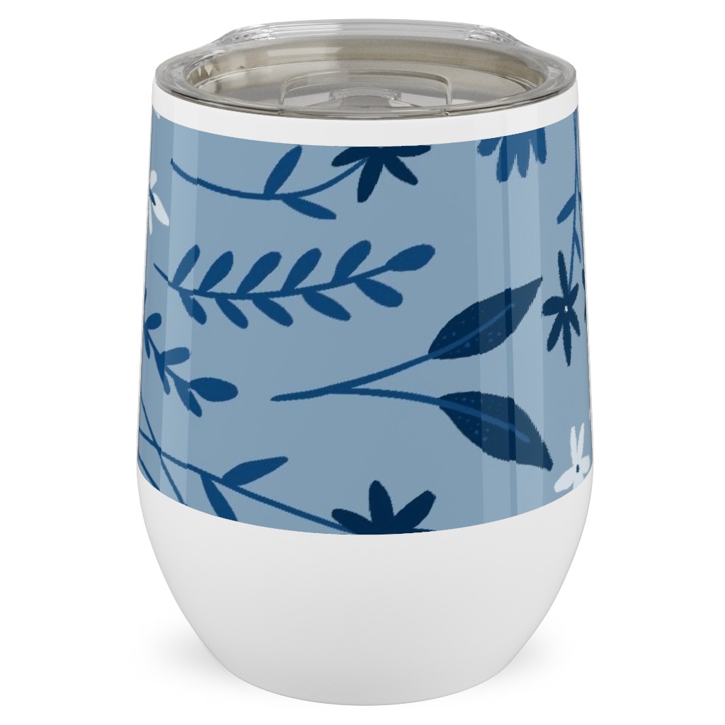 Dotty Floral - Blue Stainless Steel Travel Tumbler, 12oz, Blue