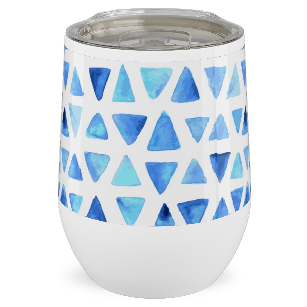 Watercolor Triangles - Blue Stainless Steel Travel Tumbler, 12oz, Blue